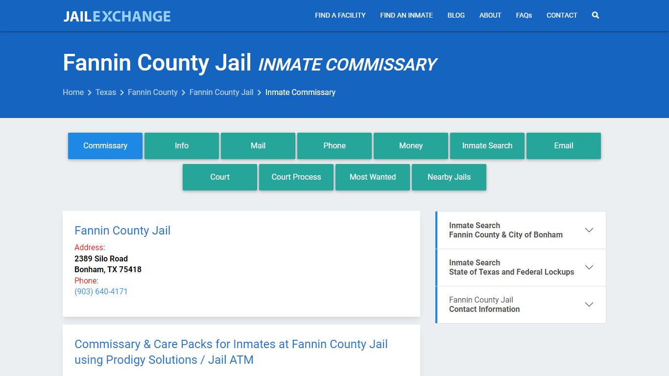 Inmate Commissary, Care Packs - Fannin County Jail, TX