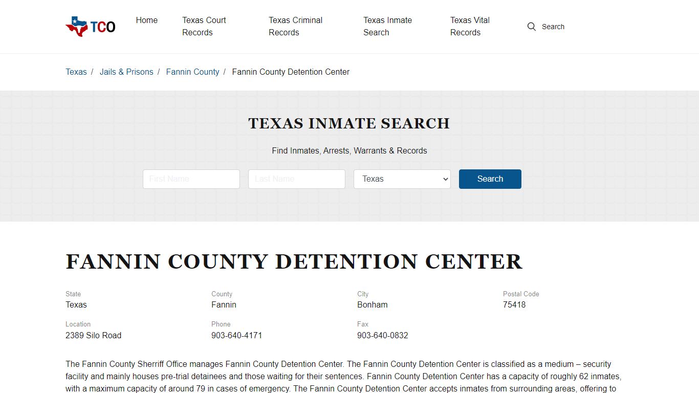 Fannin County Detention Center in Bonham, TX - Contact Information and ...